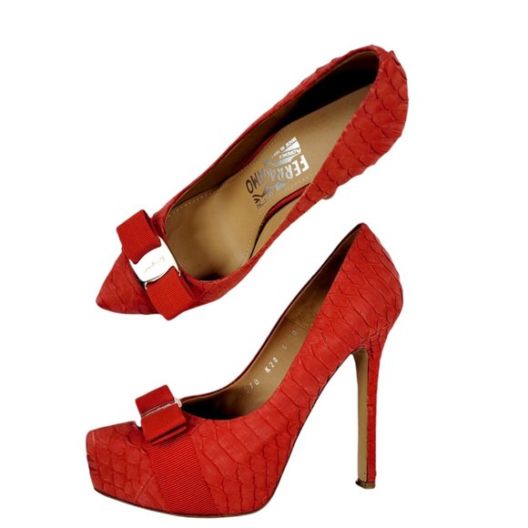 Salvatore Ferragamo Suede Trilly Python Platform Stiletto - Picture 6 of 10